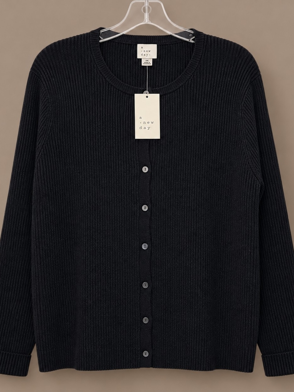 a new day Button-Up Sweater Cardigan Ribbed Black 2X